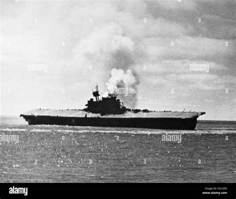 WWII BATTLE OF MIDWAY 1942 NThe USS Yorktown Listing Heavily After