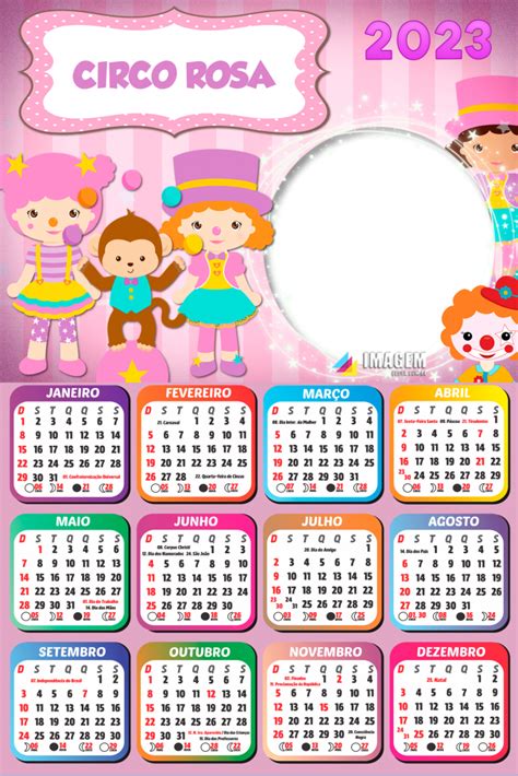 Calendário 2023 Circo Rosa Moldura Para Foto Png Imagem Legal