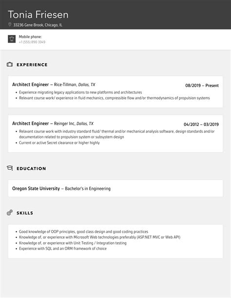 Architect Engineer Resume Samples | Velvet Jobs