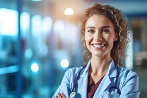 Premium Ai Image Portrait Of Smiling Female Doctor Standing In