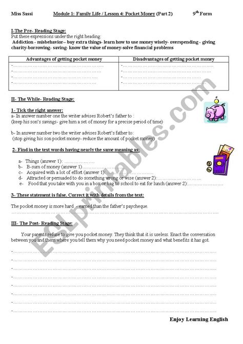 Module I Lesson Pocket Money Esl Worksheet By Kaousassi