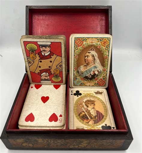 A 19thc Playing Card Box Containing Two Packets Of Victorian Playing