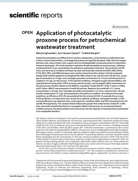 PDF Application Of Photocatalytic Proxone Process For Petrochemical