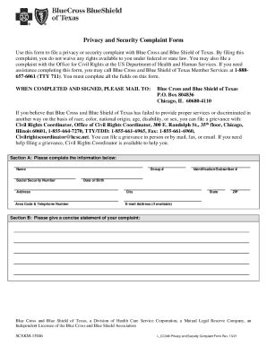 Fillable Online BCBSTX Medicaid Privacy And Security Complaint Form