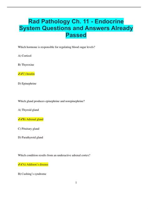 Rad Pathology Ch. 11 - Endocrine System Questions and Answers Already