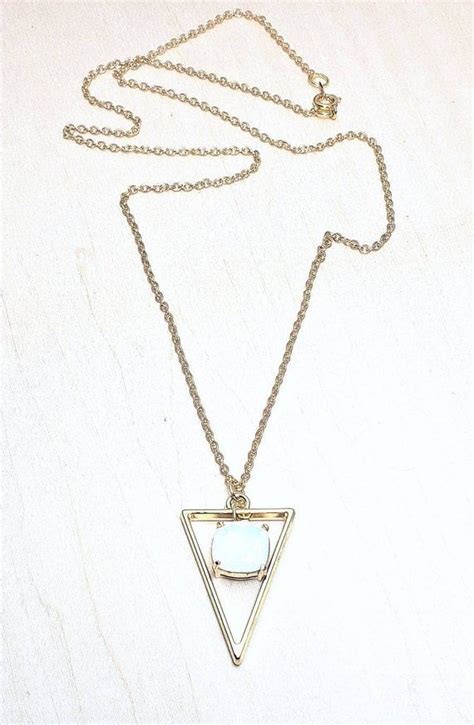 Gold Triangle Pendant Necklace Gold Opal Crystal Pendant Necklace Long