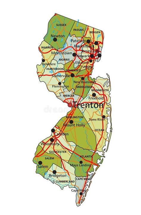 Detailed Editable Political Map With Separated Layers New Jersey Stock