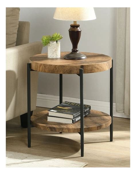 Ihomdec Wooden Round Side Table With 4 Metal Legs 2 Tier In Rustic Dark Brown Myer