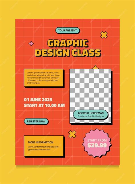 Premium Vector | Retro graphic design class poster template