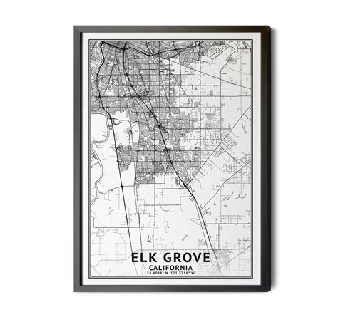 Elk Grove California Map Black And White Coordinates Map Of Elk