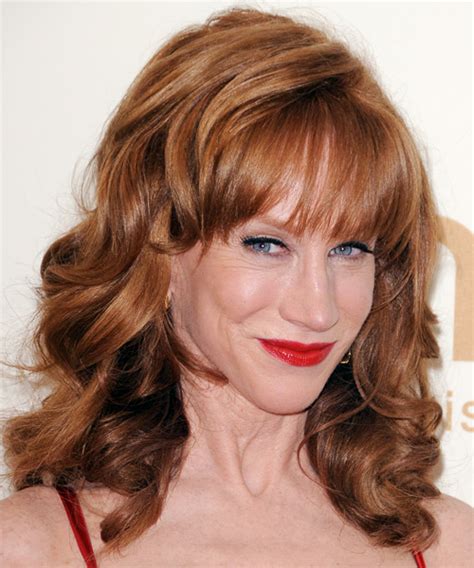 Kathy Griffin Medium Wavy Copper Brunette Hairstyle with Layered Bangs