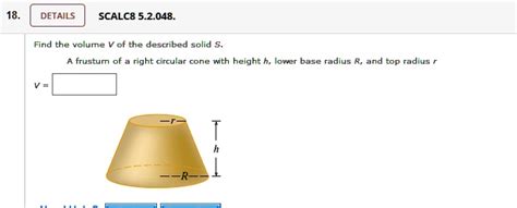 Solved Details Scalc Find The Volume Of The Described Solid