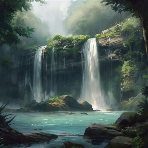 Premium AI Image | Serene and Peaceful Nature Scene Featuring a Beautiful Waterfall