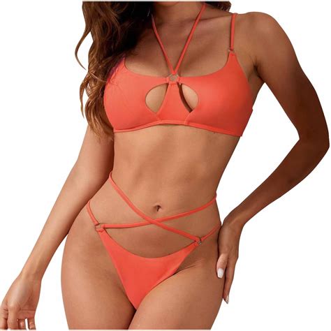 Wreesh Womens String Bikini Sets Sexy Solid Color Swimwear Two Piece