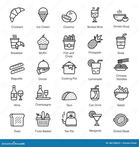 Paquete De Iconos De La Línea De Comidas Ilustración Del Vector Ilustración De Paquete éstos