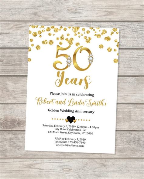 50th Wedding Anniversary Invitation Golden Anniversary Invitation Custom Personalized Gold