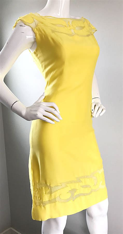 Amazing 1950s Canary Yellow Silk Vintage Cut - Out 50s Bombshell Wiggle