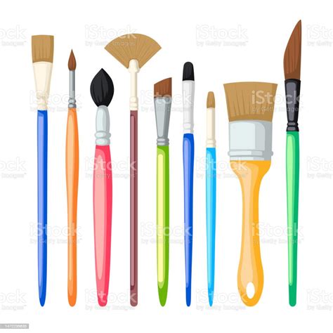 Artist Paint Brush Set Cartoon Vector Illustration Stock Illustration