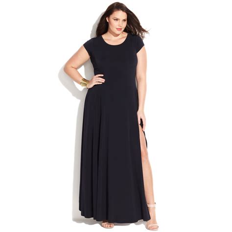 Michael Kors Plus Size Cap Sleeve Maxi Dress In Blue Navy Lyst