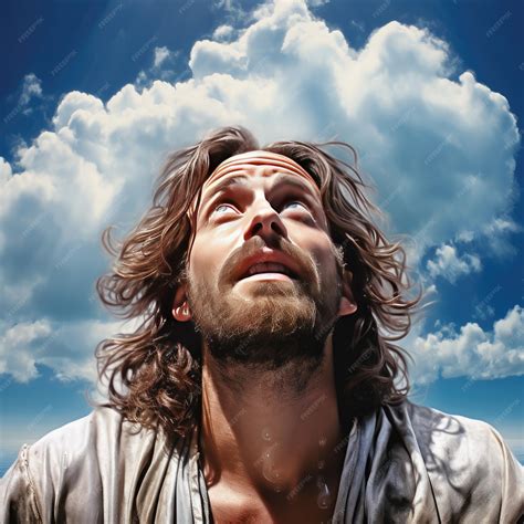 Premium Photo Heavenly Tears Jesus Gazing Upon The Azure Sky