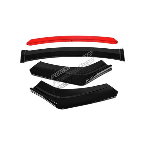 Races Universal Front Bumper Lip Kit With Red Splitter Glossy Black