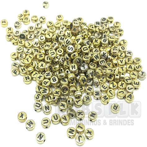 Entremeio Miçanga Letras 200un Redondo Dourado P Pulseira