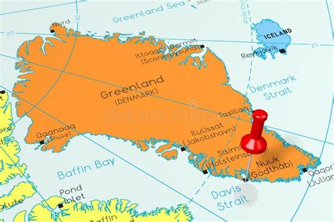 Groenlandia Nuuk Ciudad Principal Fijada En Mapa Pol Tico Stock De