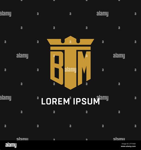 BM Initial Logo With Shield And Crown Style Design Ideas Stock Vector