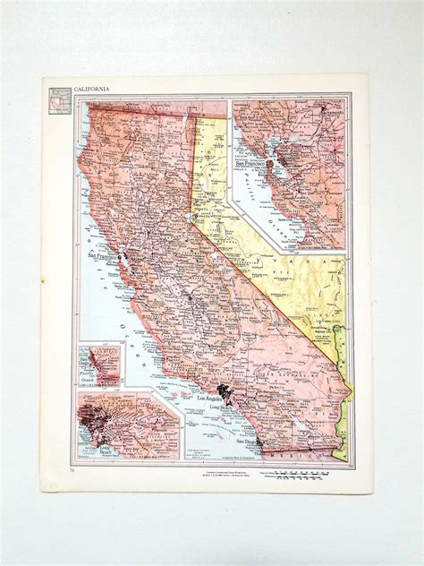 Vintage 1960 California Map Map Wall Art Office Decor Etsy