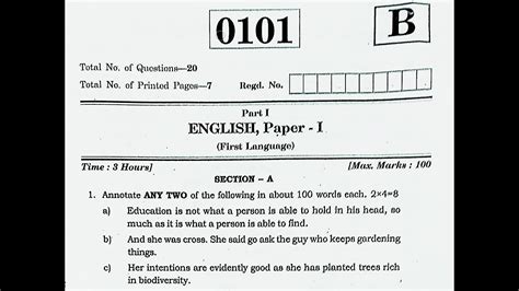 Telangana Ts Inter 1st Year English 2023 March Ipe Question Paper