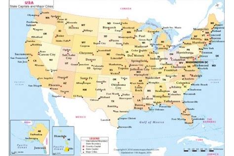 US State Capitals and Major Cities Map | States and capitals, Usa state ...