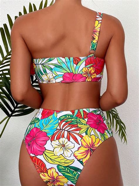 SHEIN Swim Vcay Volledig Geprint Tropisch Dames Bikini Sets Rimpeling