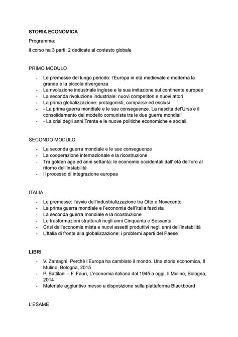 Storia Economica STORIA ECONOMICA Programma Il Corso Ha 3 Parti 2