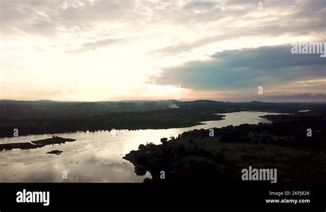 Scenic view of Nile river in Jinja Uganda. Drone reveal natural African ...