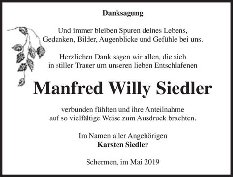 Traueranzeigen Von Manfred Willy Siedler Abschied Nehmen De