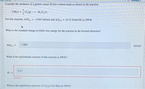 Solved Attempt2 Consider The Oxidation Of A Generic Metal Chegg