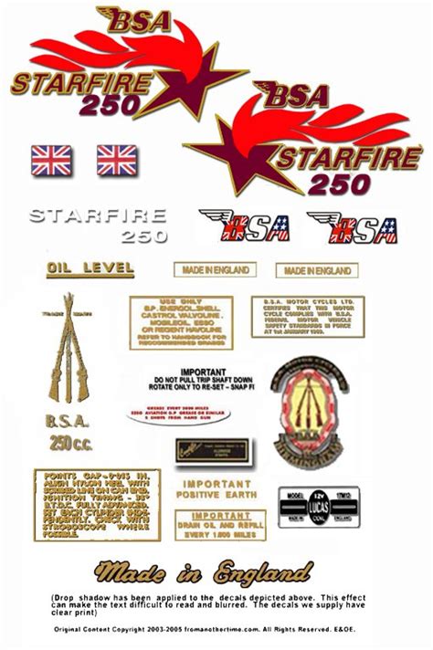 1968 To 69 B25 BSA Starfire Decals BSA B25 Decals