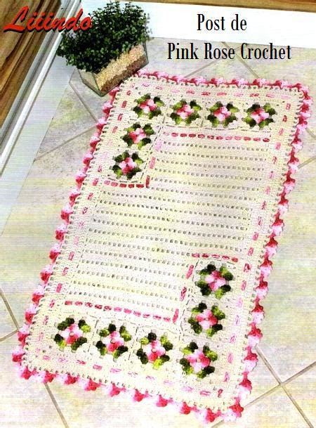 Pink Rose Crochet Tapete Flor Em Squares