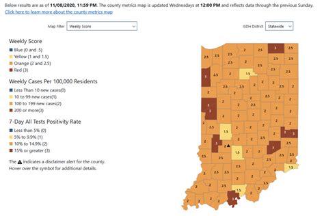 Indiana COVID-19 county map for Nov. 11, 2020