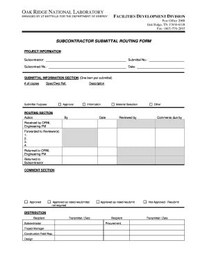 Fillable Online SUBCONTRACTOR SUBMITTAL ROUTING FORM ORNL Fax Email