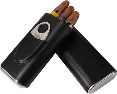 Amancy Classic Black Leather Fingers Cigar Case With Cedar Wood