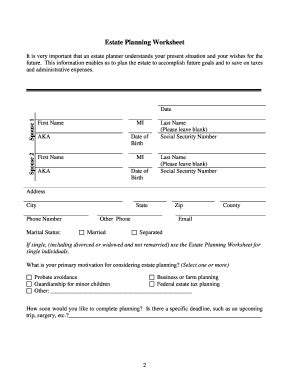 Fillable Online Estate Planning Worksheet Homer Law Firm Pc Fax Email