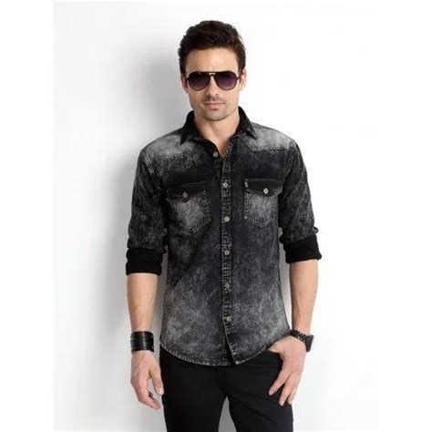 Embroidered Collar Neck Mens Stylish Denim Shirt Size M Xxl At Rs 260