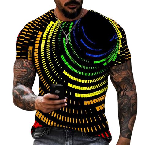 NEW Brand Men S Summer Short Sleeve Tech Swirl Digital Information 3D