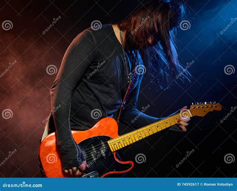 The Guitarist Plays Solo Stock Image Image Of Entertainment