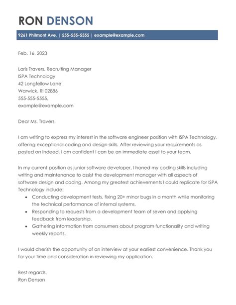 Best Software Developer Cover Letter Examples