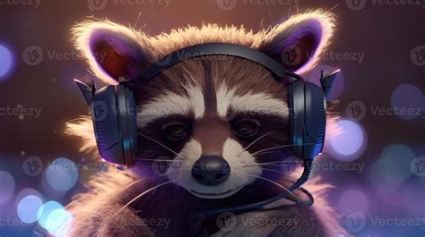 Raccoon In Headphones Digital Art Illustration 23144215 Stock Photo