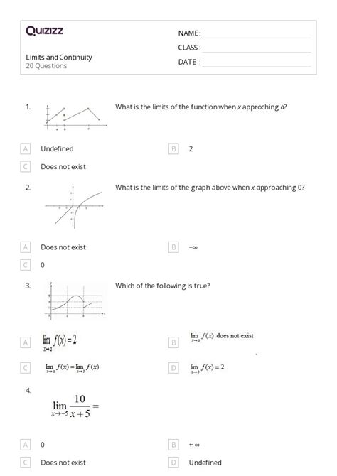 50 Limits And Continuity Worksheets On Quizizz Free And Printable