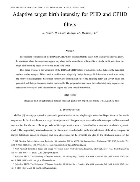 Pdf Adaptive Target Birth Intensity For Phd And Cphd Filter