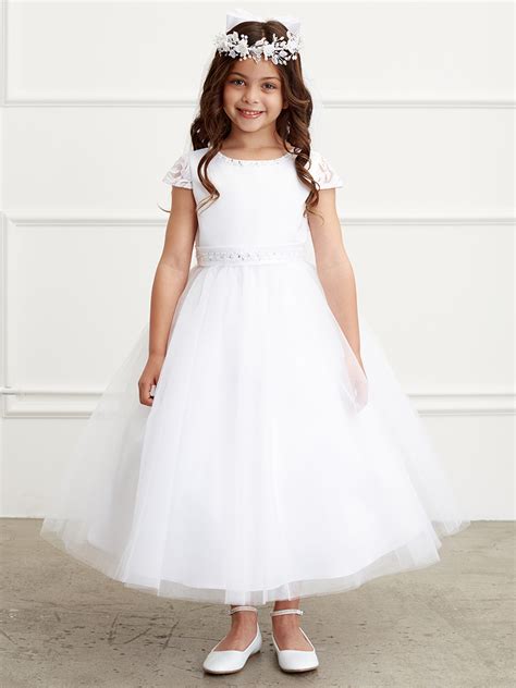 Communion Dress, Lace Cap Sleeved Dress with Lace Overlay, 5821 - St. Jude Shop, Inc.